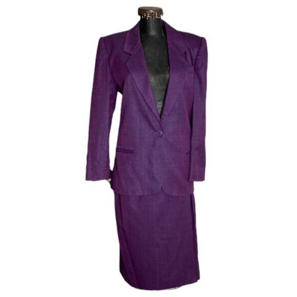 Vintage 70s-80s Schrader Separates Wool Skirt Suit Pink & Purple Est. M - Picture 1 of 16